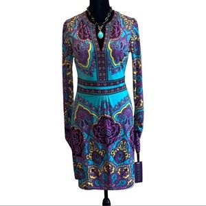 HALE BOB DRESS Printed Vivid Teal Purple Gold XS
